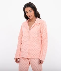 Pijama Americano Fleece Manga Longa com Bolso e Calça Estampa Corações 