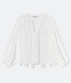 Blusa Bata Gola V com Textura Poá