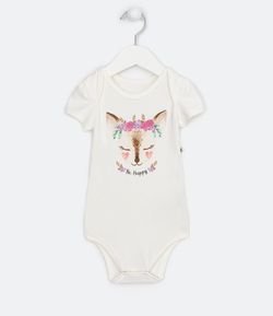 Body Infantil Estampa Bambi com Flores - Tam 0 a 18 meses