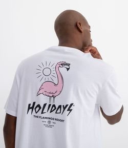 Camiseta Oversize Manga Curta Estampa Flamingo Holidays Peito e Costas
