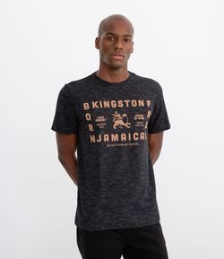 Camiseta Manga Curta Estampa Leão com Lettering Kingston Jamaica 