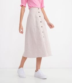 Saia Midi em Algodão Estampa Listras Pontilhadas
