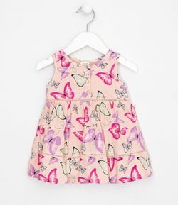 Vestido Infantil com Recortes Maria Estampa Borboletas - Tam 0 a 18 meses