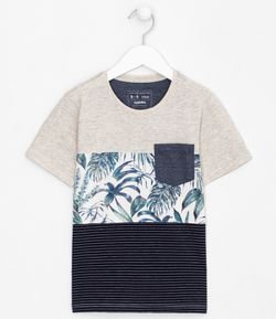 Camiseta Infantil Blocada Estampa Folhagens - Tam 5 a 14 anos