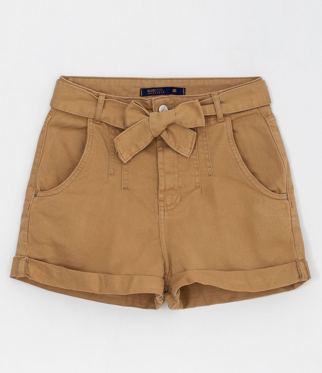 short marrom cintura alta
