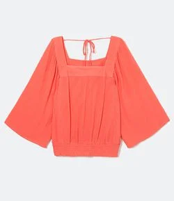 Blusa Manga 3/4 Ampla em Viscose Estampa Poá