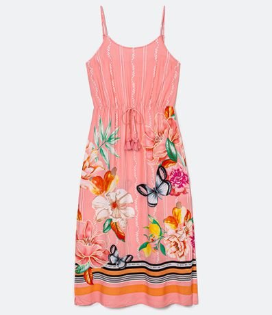 Vestido Longo em Viscose Estampa Flores e Borboletas Menor preço em Vestido Longo em Viscose Estampa Flores e Borboletas