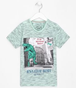 Camiseta Infantil Estampa Dino na Cidade - Tam 5 a 14 anos 