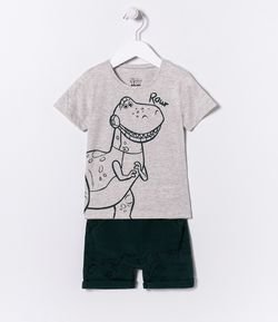 Conjunto Infantil Camiseta Estampa T-Rex Toy Story e Bermuda Estampada - Tam 2 a 5 anos