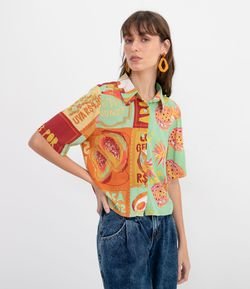 Camisa Curta Estampa Frutas 