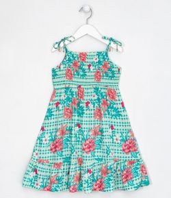 Vestido Infantil Alças em Viscose Estampa Floral - Tam 5 a 14 anos
