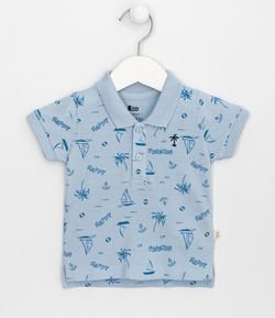 Camiseta Infantil Polo Estampa Praia - Tam 0 a 18 meses