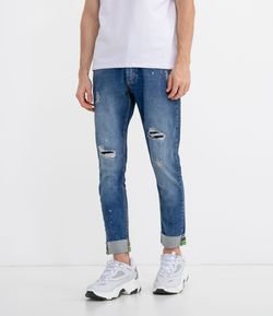 Calça Jeans Skinny Cropped com Rasgos e Barra Dobrada