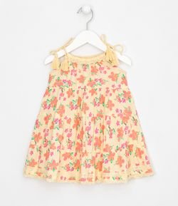 Vestido Infantil Estampa Floral Detalhe em Tassel - Tam 1 a 5 anos