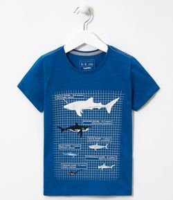 Camiseta Infantil Estampa de Tubarões - Tam 5 a 14 anos