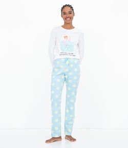 Pijama Manga Longa Estampada com Calça Poá e Máscara 