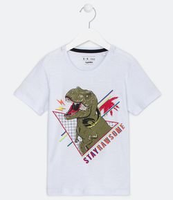 Camiseta Infantil Estampa Dino de Fone - Tam 5 a 14 anos 