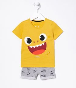 Conjunto Infantil Bermuda e Camiseta Estampa Baby Shark - Tam 1 a 4 anos