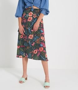 Saia Midi em Camadas Estampa Floral