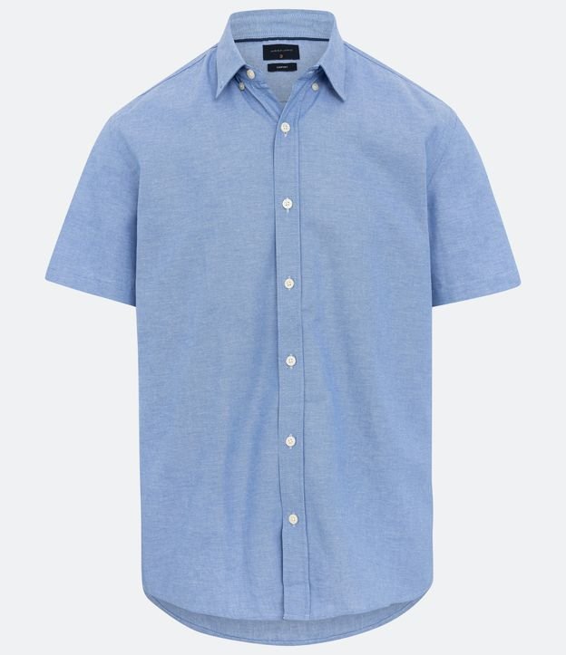 Camisa Comfort em Algodão com Manga Curta Azul Claro 5