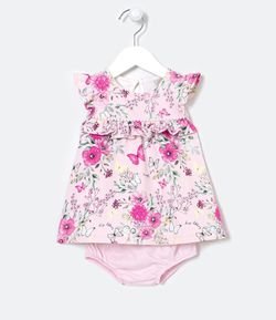 Vestido Infantil Estampa Floral com Calcinha - Tam 0 a 18 meses