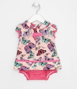 Vestido Body Infantil Gola Boneca Estampa Borboletas - Tam 0 a 18 meses