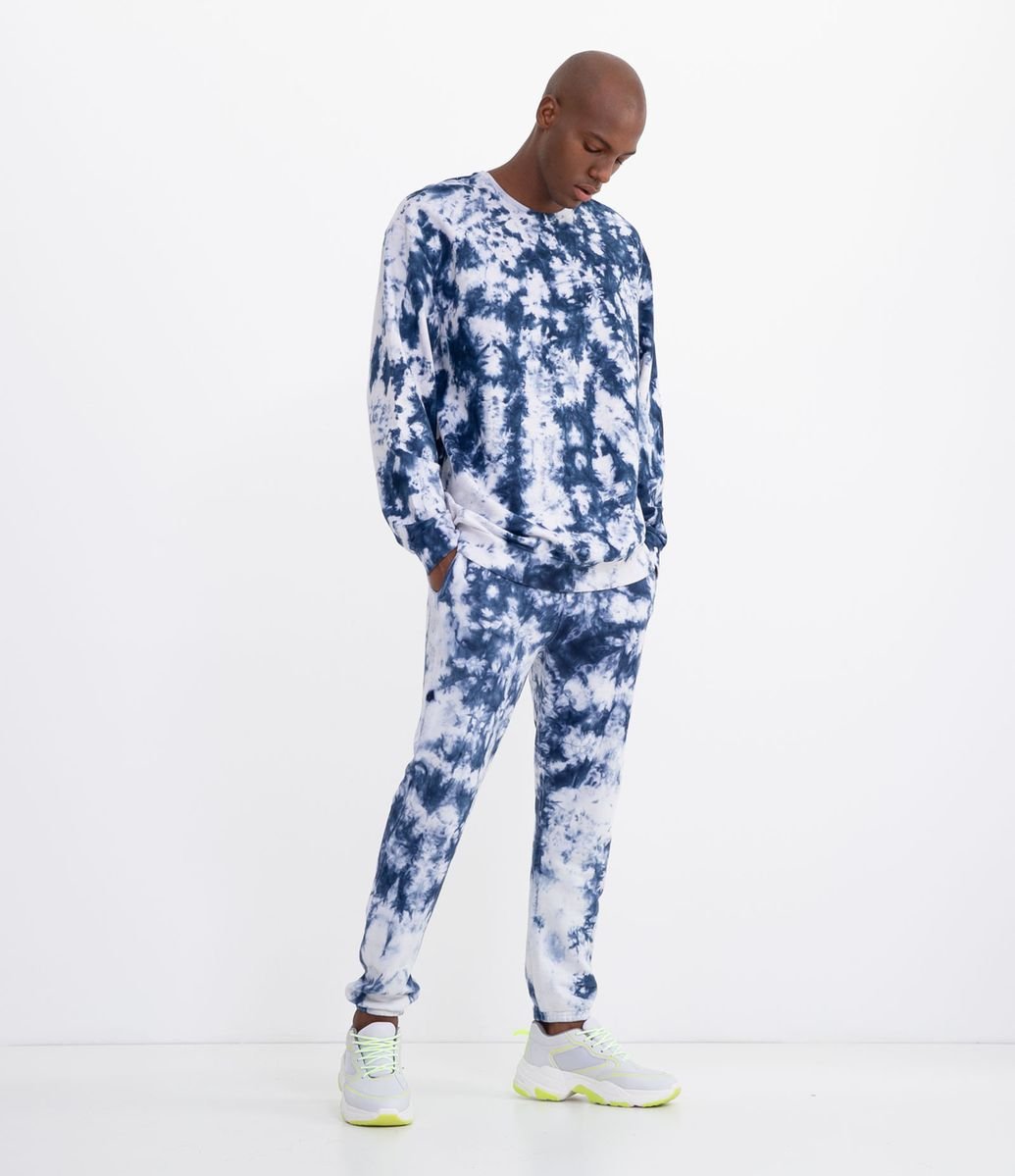 blue tie dye moletom com capuz and sweatpants set