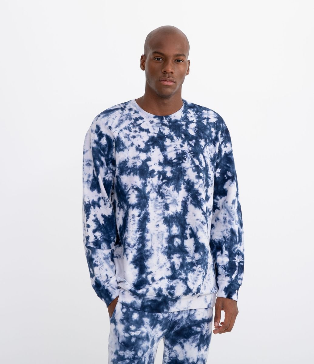 blue tie dye moletom com capuz and sweatpants set