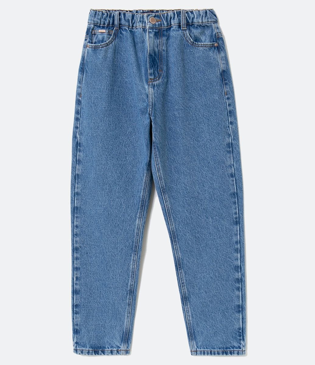 calça jeans com babado na cintura