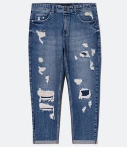 Calça Slim Jeans Cropped Destroyed