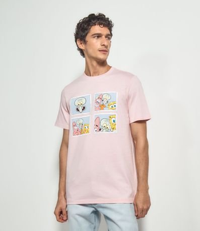 Camiseta Manga Curta Estampa Fotos Bob Esponja e Amigos Menor preço em Camiseta Manga Curta Estampa Fotos Bob Esponja e Amigos