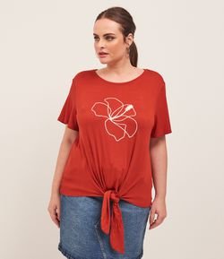 Blusa com Bordado de Flor e Amarração Curve & Plus Size