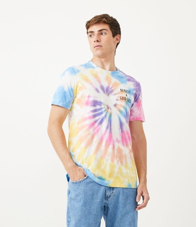 Camiseta Tie Dye com Estampa Good Lucky Multicores