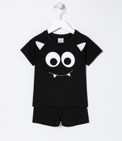 Pijama Infantil Estampa Morcego Brilha no Escuro com Capa - Tam 2 ao 4