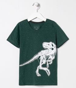Camiseta Infantil Estampa Esqueleto Dinossauro Brilha no Escuro - Tam 5 a 14 anos