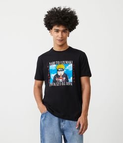 Camiseta Regular em Algodão com Estampa Naruto Comilão
