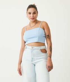Blusa Cropped de Alça em Ponto Roma com Decote Reto