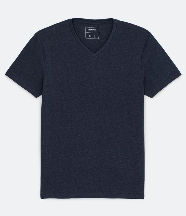 Camiseta Regular Básica em Algodão com Gola V Azul 5