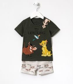 Conjunto Infantil Camiseta Estampa Rei Leão e Bermuda Estampada - Tam 1 a 5 anos