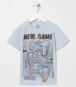 Camiseta Infantil Estampa New Game  - Tam 5 a 14 anos 