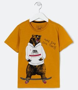Camiseta Infantil Estampa Urso e Skate - Tam 5 a 14 anos