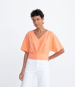 Blusa Cropped Lisa em Linho com Amarração nas Costas