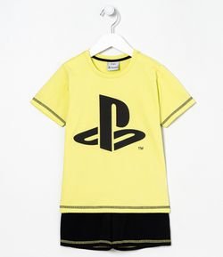 Pijama Infantil Estampa Playstation Neon - Tam 5 a 14 anos