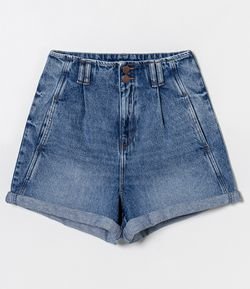 Short Baggy Jeans Liso com Recortes Laterais