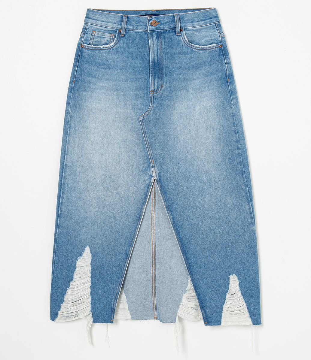 saia midi renner jeans