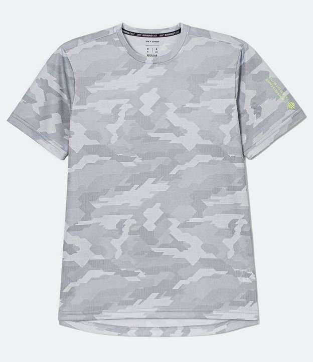 Camiseta Manga Curta Esportiva com Estampa Camuflada - Cor: Cinza - Tamanho: GG