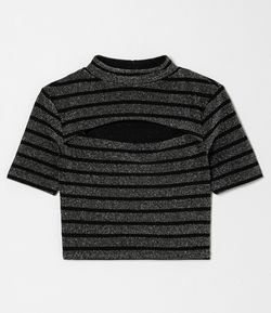Blusa Cropped Metalizada com Abertura no Busto
