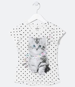 Blusa Infantil Estampa Poá com Gatinho de Lenço - Tam 5 a 14