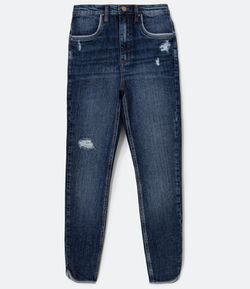 Calça Skinny Jeans Lisa com Puídos e Detalhes em Tecido