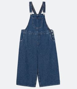 Jardineira Pantacourt Jeans Lisa com Bolso Frontal Curve & Plus Size